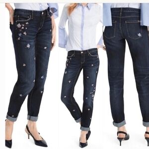 Womens Embroidered Jeans 8 Skinny Floral Flowers Dark Blue Girlfriend WHBM